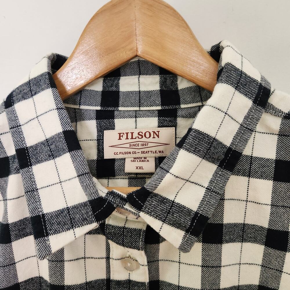 Filson Flannel Shirt XXL Womens Buttonup Alaskan Guide Plaid Black Cream Outdoor - Picture 2 of 13